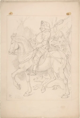The Knight and His Companion by John Tenniel, drawing, 1887