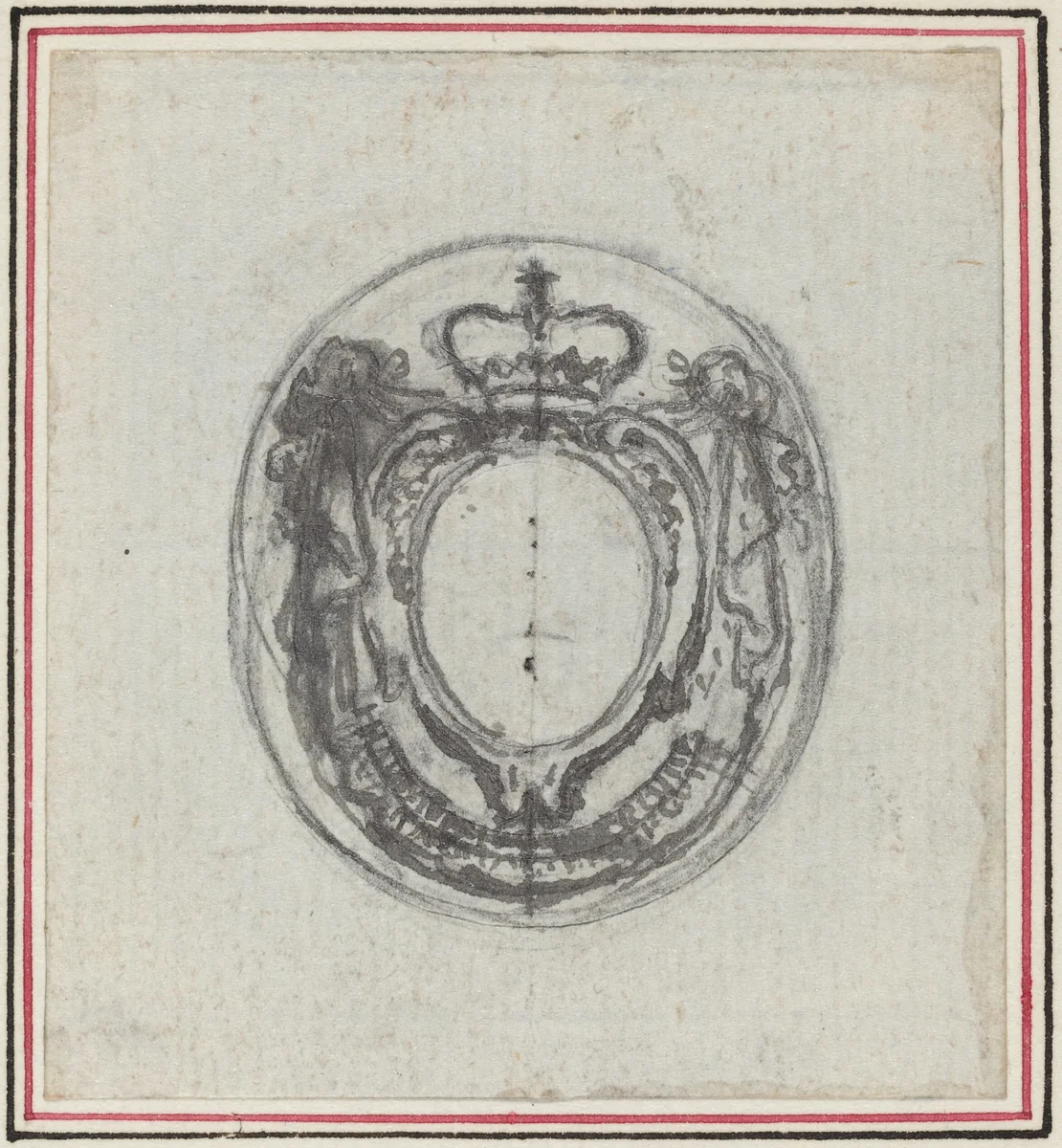Armorial Cartouche with Crown and Swags by Hubert François Gravelot, drawing, 1699-1773