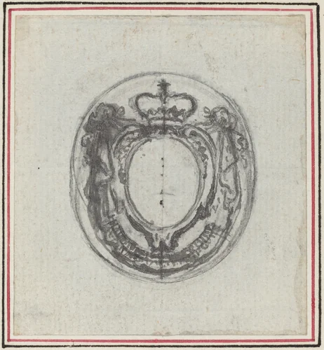 Armorial Cartouche with Crown and Swags by Hubert François Gravelot, drawing, 1699-1773