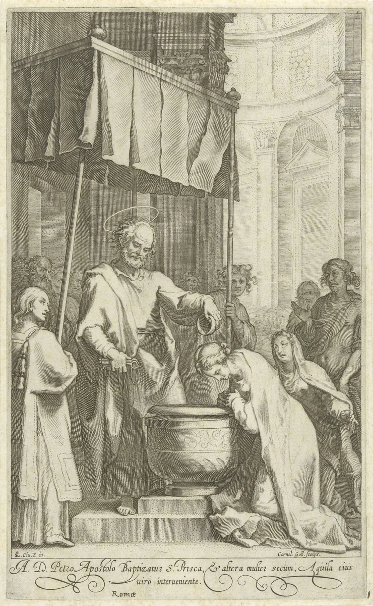 Petrus doopt de H. Prisca van Rome by Unknown, print, 1586-1610