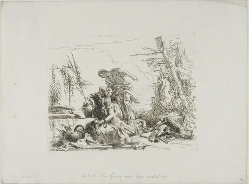 A Woman with her Arms in Chains and Four Other Figures, from Capricci by Giovanni Battista Tiepolo, print, 1740-1750