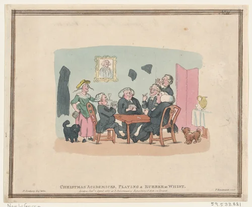 Christmas Academics Playing a Rubber at Whist by Thomas Rowlandson, print, 1803