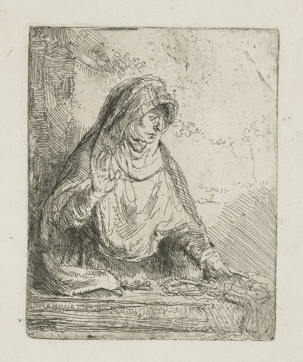 The Virgin with the Instruments of the Passion by Rembrandt van Rijn, print, 1642