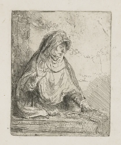 The Virgin with the Instruments of the Passion by Rembrandt van Rijn, print, 1642