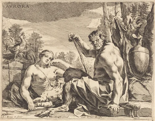 Aurora (Dawn) by Charles Le Brun, print, 1640
