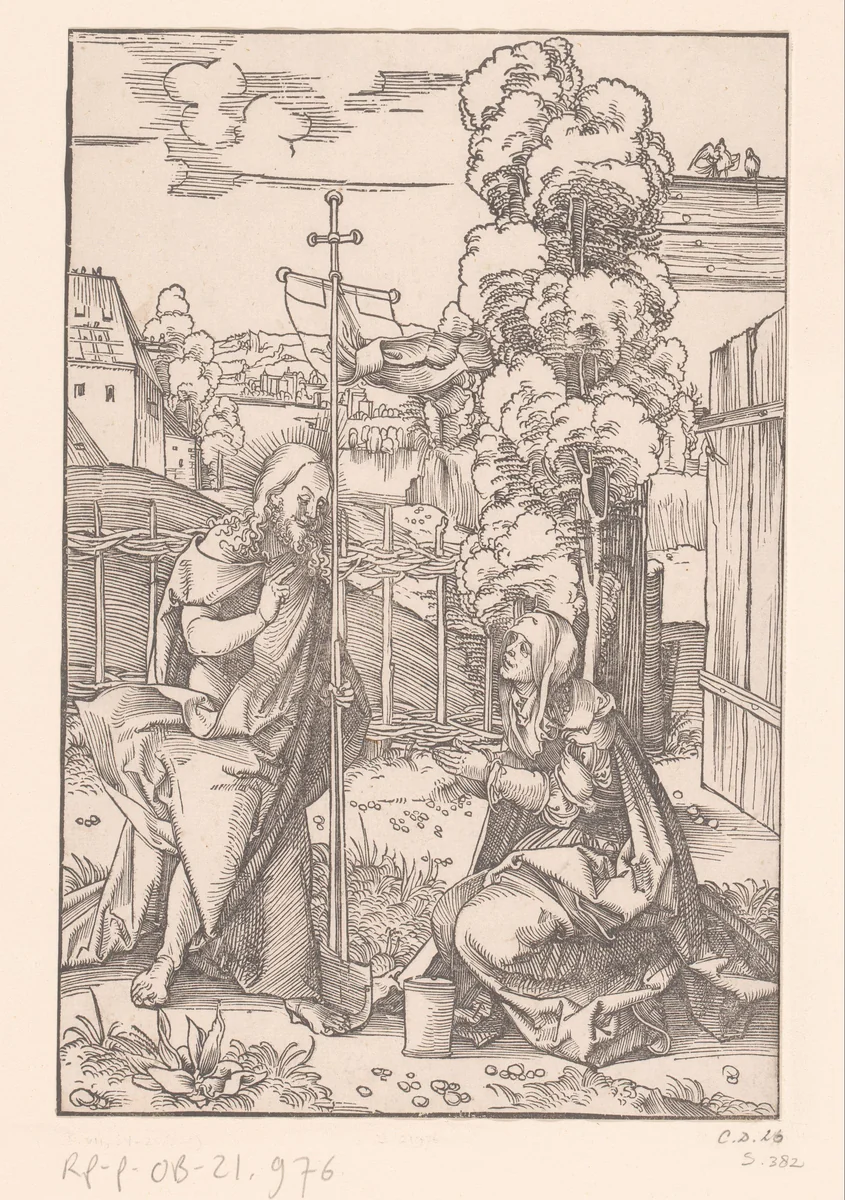 Christus verschijnt als tuinman aan Maria Magdalena by anonymous, print, 1506-1507