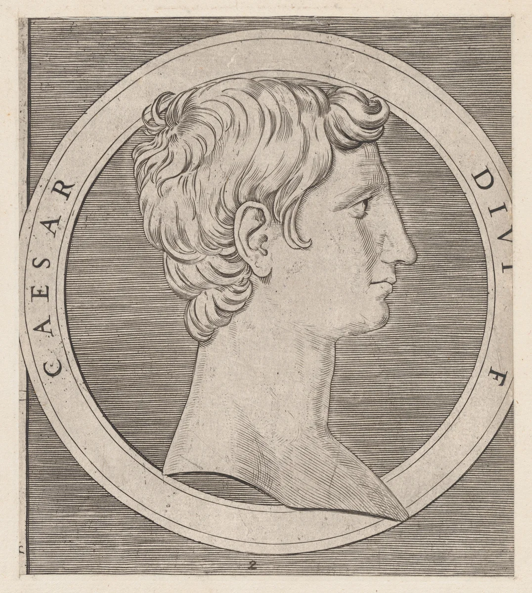 Octavian (Augustus), from The Twelve Caesars, from "Speculum Romanae Magnificentiae" by Marcantonio Raimondi, print, 1495-1539