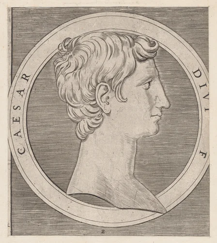Octavian (Augustus), from The Twelve Caesars, from "Speculum Romanae Magnificentiae" by Marcantonio Raimondi, print, 1495-1539