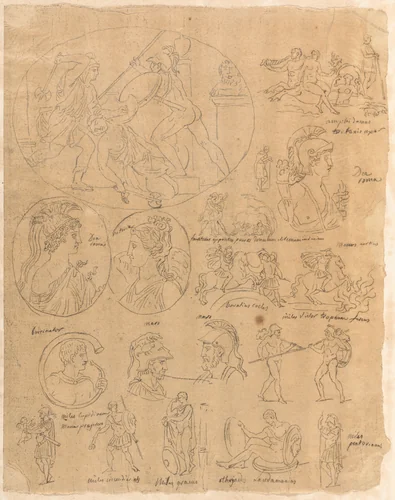 Tracings of Classical Subjects by Jacques-Louis David, drawing, 1775-1780