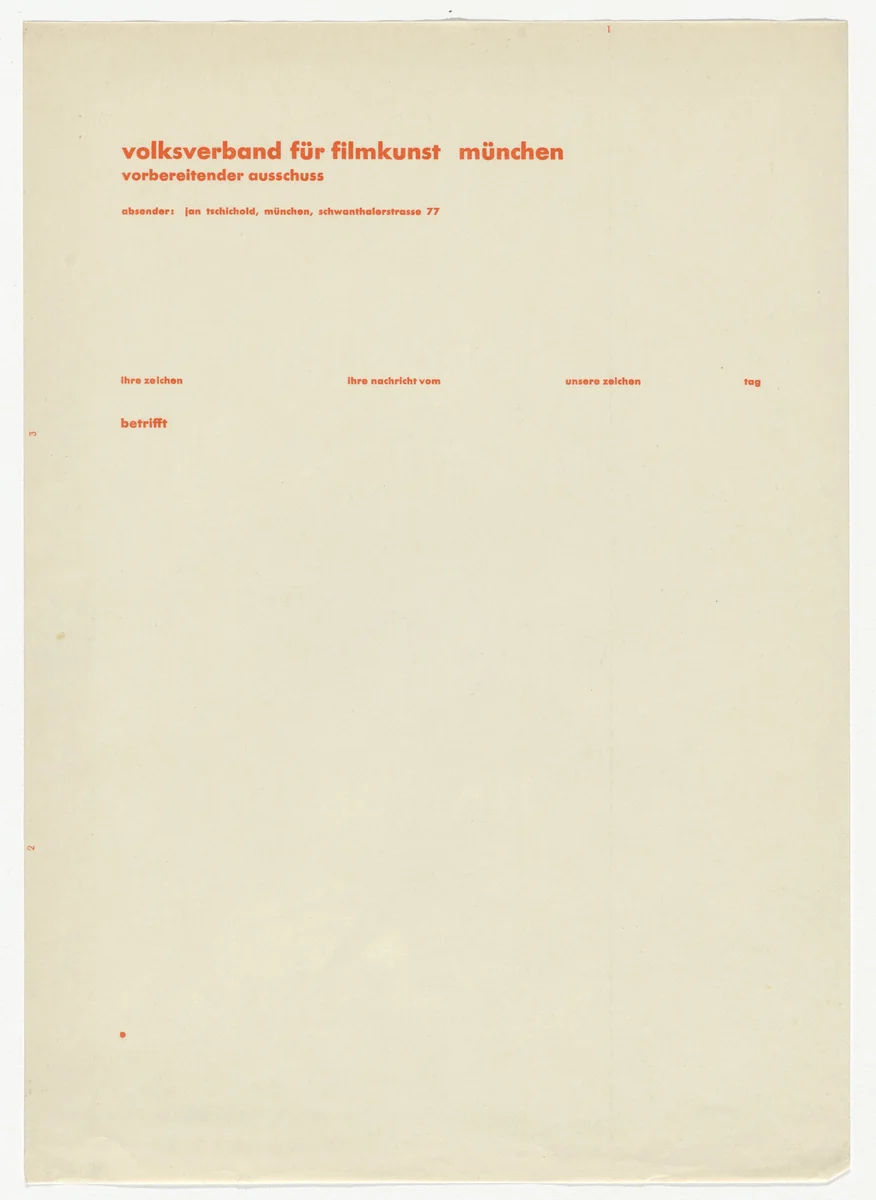 Volksverband für Filmkunst München letterhead by Jan Tschichold, design, 1928
