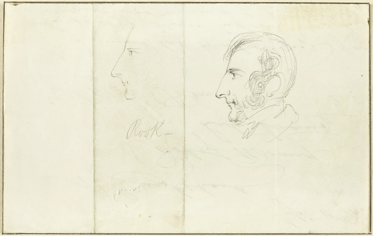 Two Self-Portraits in Profile by George Cruikshank, drawing, 1844-1878