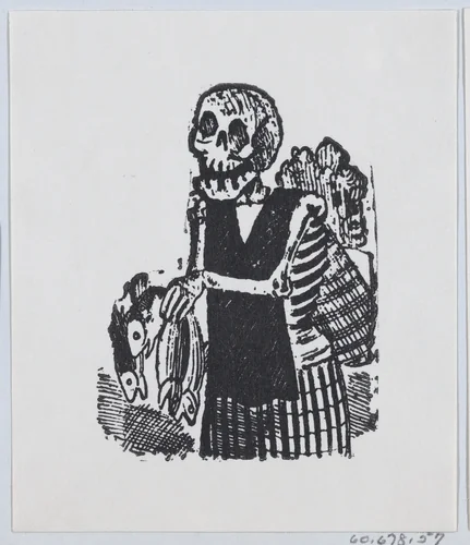 A skeleton selling fish from a broadside entitled 'Una Calavera Chusca' by José Guadalupe Posada, print, 1875-1885