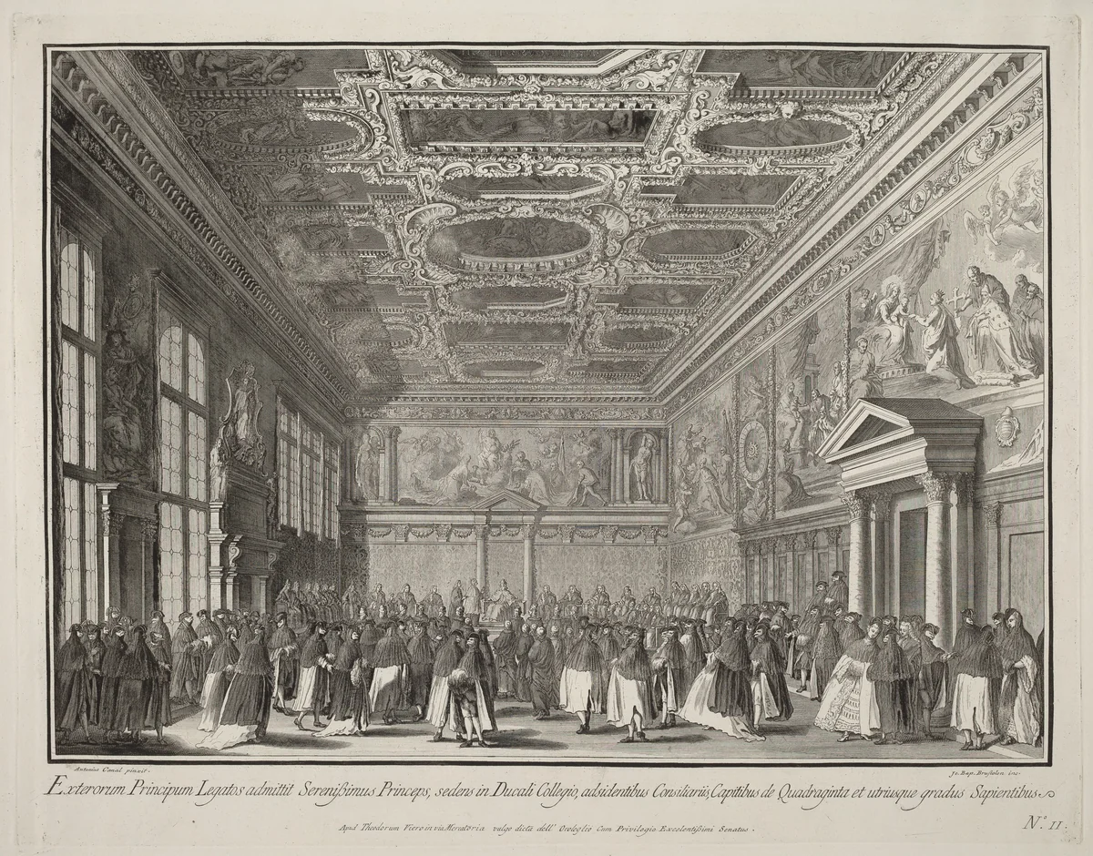 Reception by the Doge of Foreign Ambassadors in the Sala del Collegio by Giovanni Battista Brustolon, print, 1763-1766