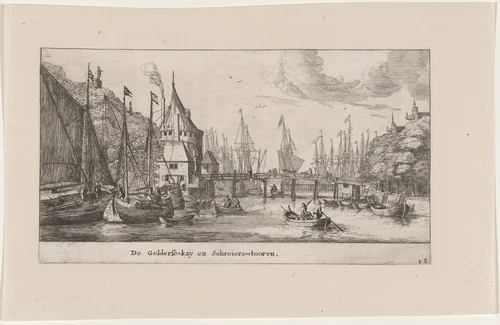 The Gelderse Quay and the Schreiers Tower, Amsterdam by Reinier Nooms, print, 1647-1657