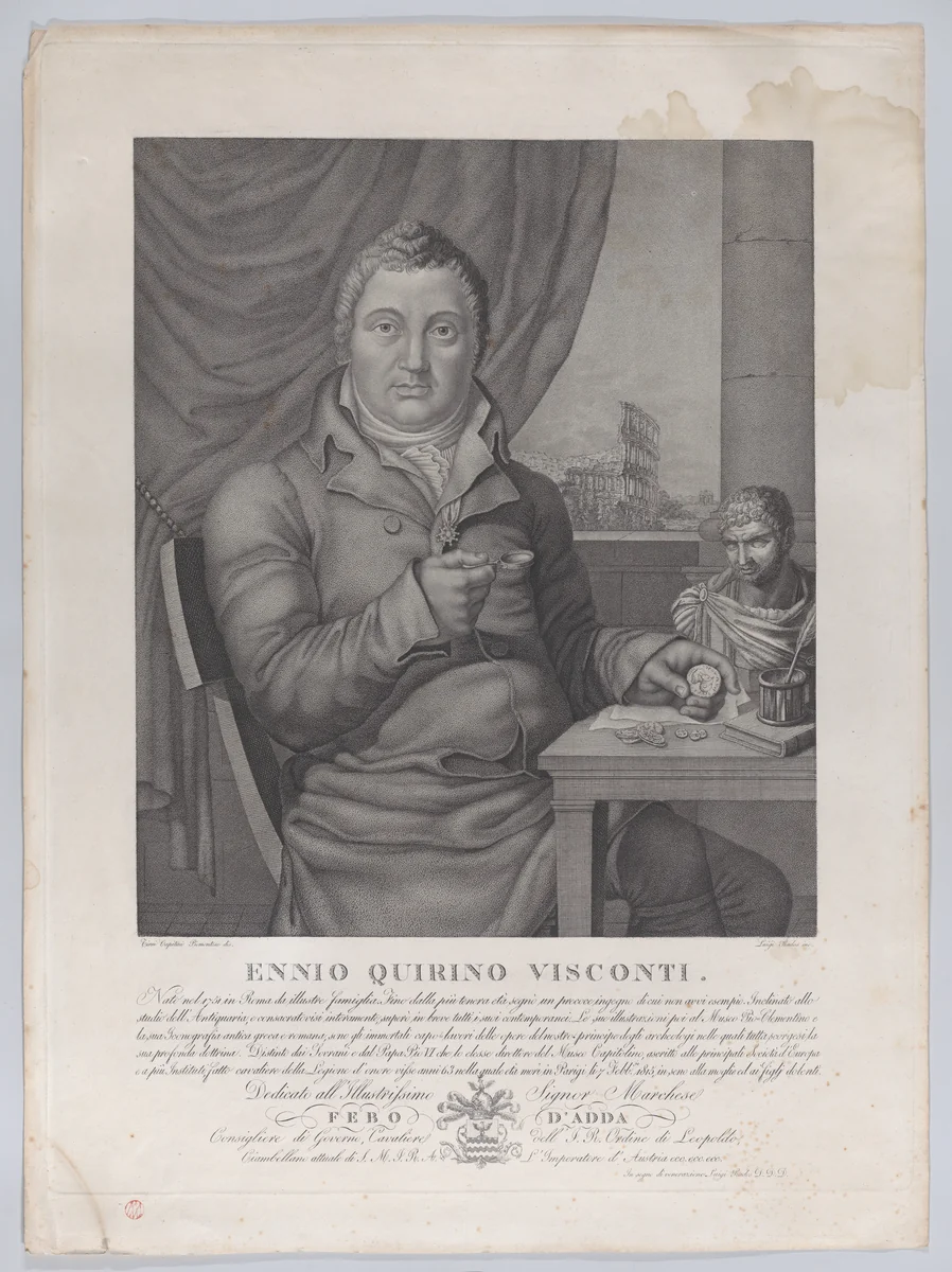 Portrait of Ennio Quirino Visconti by Luigi Rados, print, 1827