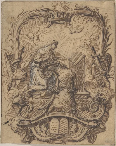 Study for a Decorated Initial A with the Annunciation by Gilles Marie Oppenord, drawing, 1672-1742