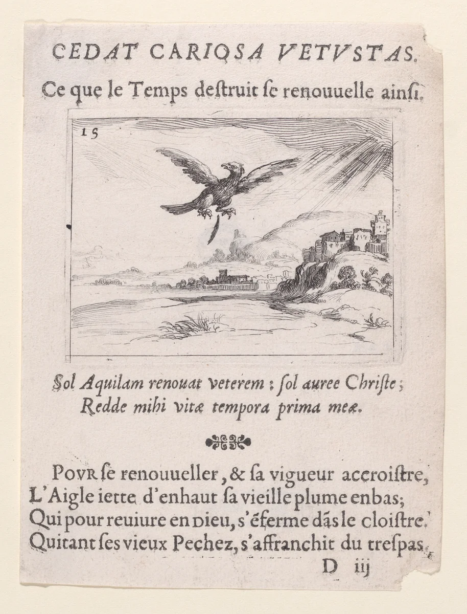 Un Aigle Jetant une Vieille Plume (An Eagle Dropping an Old Feather), plate 15 from "Lux Claustri ou La Lumière du Cloitre" (The Light of the Cloisters) by Jacques Callot, print, 1621-1635