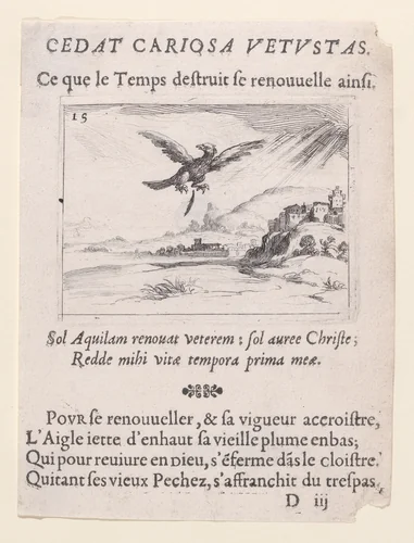 Un Aigle Jetant une Vieille Plume (An Eagle Dropping an Old Feather), plate 15 from "Lux Claustri ou La Lumière du Cloitre" (The Light of the Cloisters) by Jacques Callot, print, 1621-1635