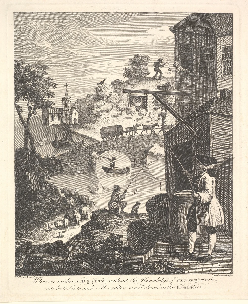 Satire on False Perspective: Frontispiece to "Kirby's Perspective" by Luke Sullivan, print, 1754