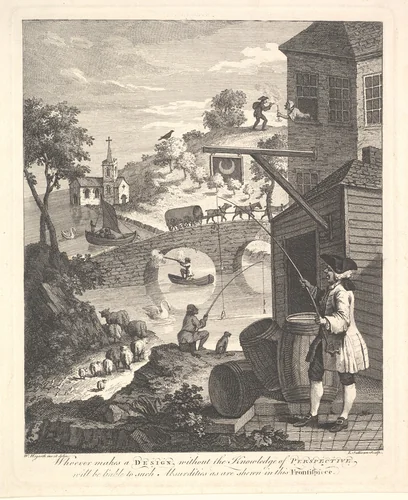 Satire on False Perspective: Frontispiece to "Kirby's Perspective" by Luke Sullivan, print, 1754