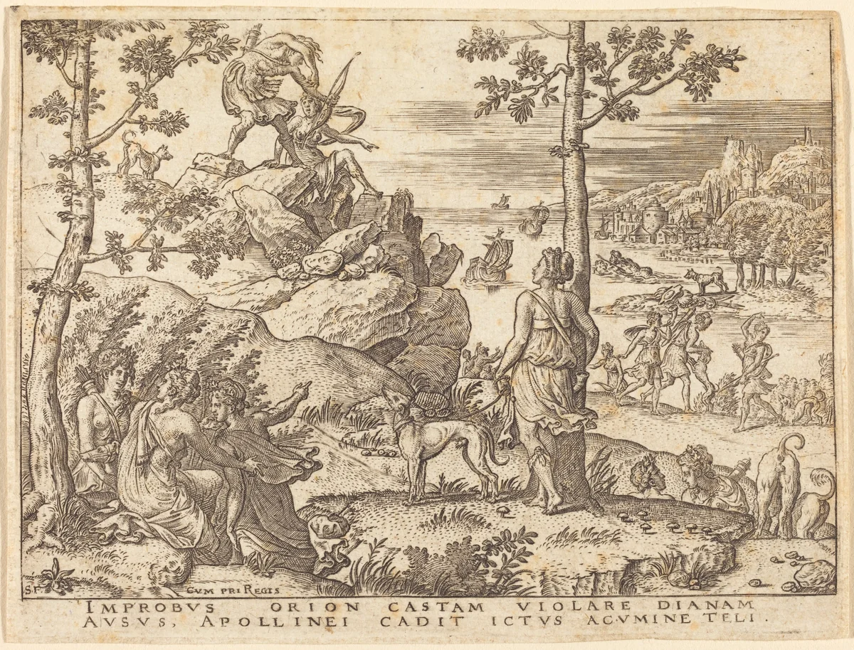 Orion Killed by Apollo by Etienne Delaune, print, 1519-1583