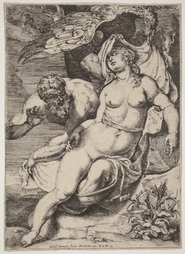 Jupiter and Antiope by Willem Panneels, print, 1630-1635