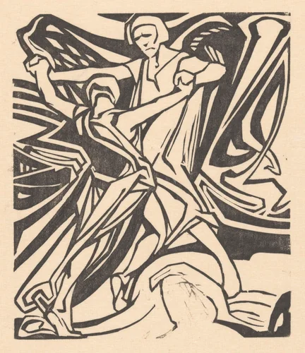 Jakob worstelt met de engel by Johannes Josephus Aarts, print, 1881-1934