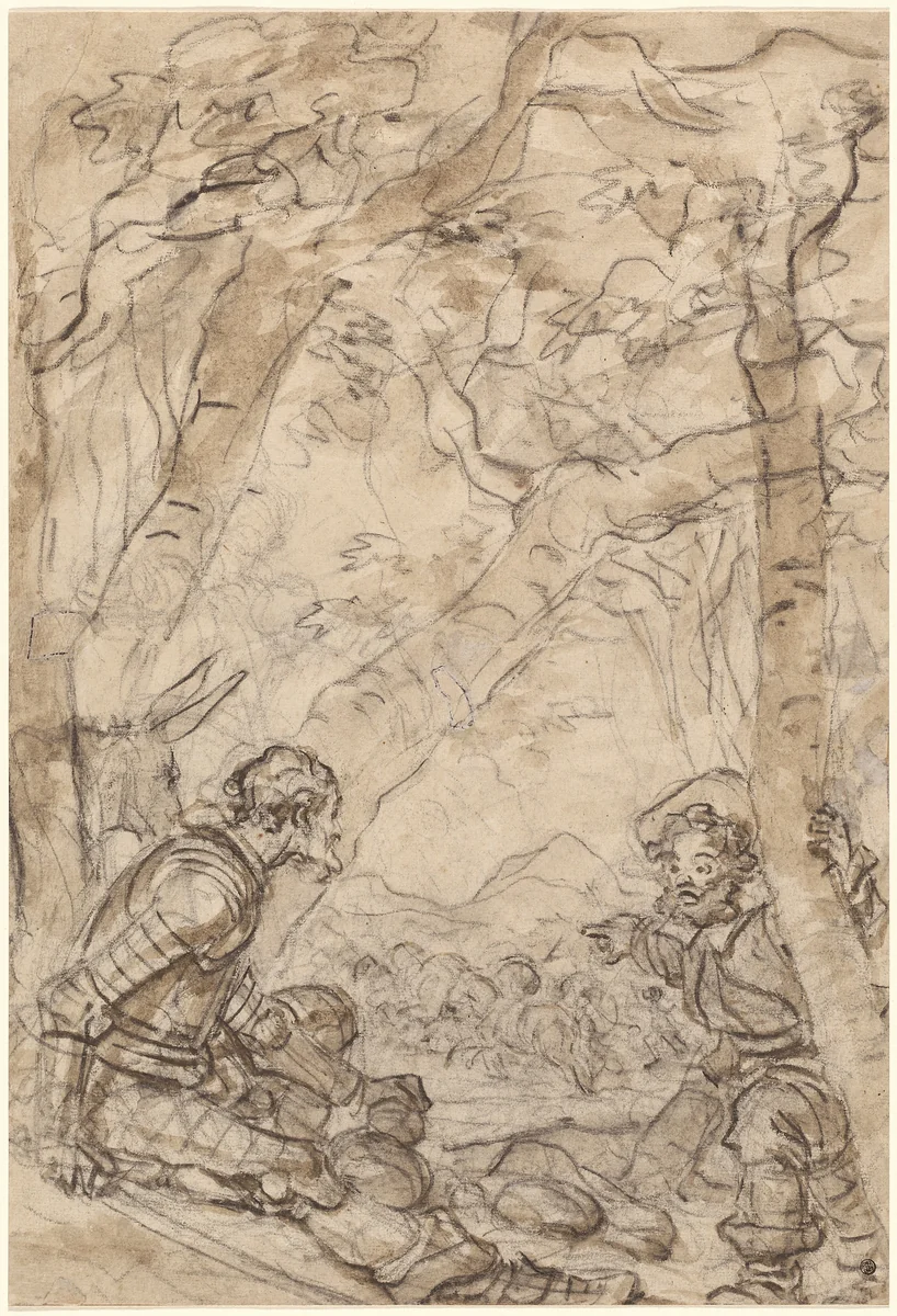 Don Quixote and Sancho Panza Witness the Attack on Rocinante by Jean Honoré Fragonard, drawing, 1780-1789