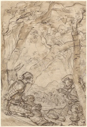 Don Quixote and Sancho Panza Witness the Attack on Rocinante by Jean Honoré Fragonard, drawing, 1780-1789
