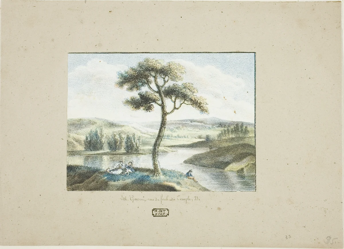Landscape: River and Hills by Victor-René Garson, print, 1816-1850
