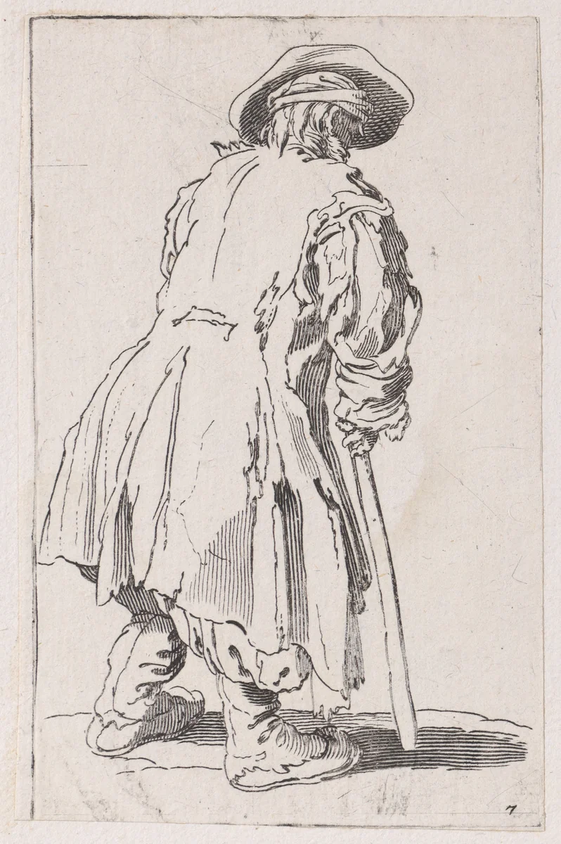 Reverse Copy of Le Vieux Mendiat a une Seule Béquille (The Old Beggar with One Crutch), from Les Gueux suite appelée aussi Les Mendiants, Les Baroni, ou Les Barons (The Beggars, also called the Barons) by anonymous, print, 1625-1700