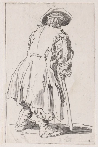 Reverse Copy of Le Vieux Mendiat a une Seule Béquille (The Old Beggar with One Crutch), from Les Gueux suite appelée aussi Les Mendiants, Les Baroni, ou Les Barons (The Beggars, also called the Barons) by anonymous, print, 1625-1700