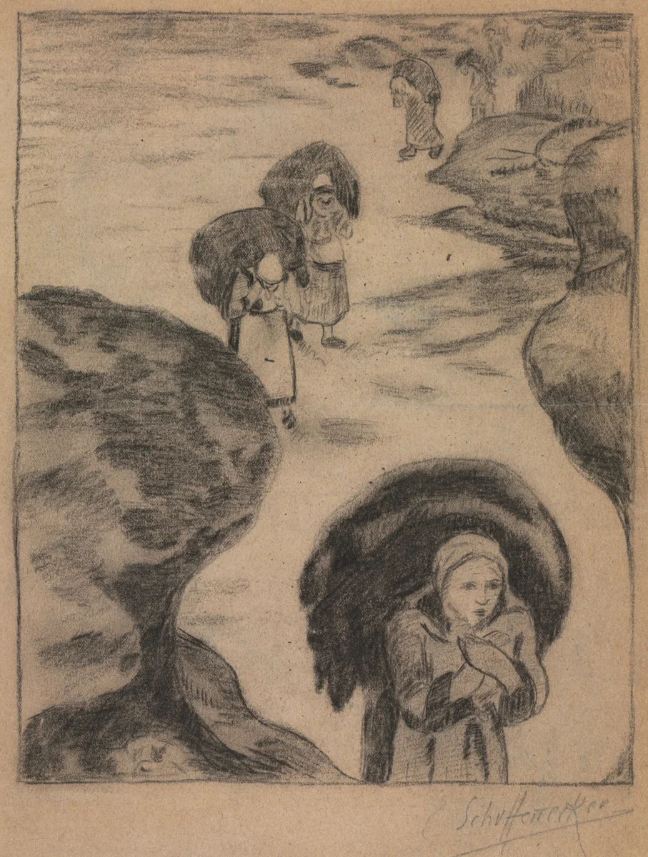 Seaweed Gatherers, Yport by Claude-Emile Schuffenecker, drawing, 1885-1894