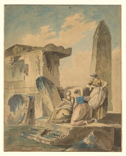 Three Young Girls by Ruins by Hubert Robert, drawing, 1787-1793