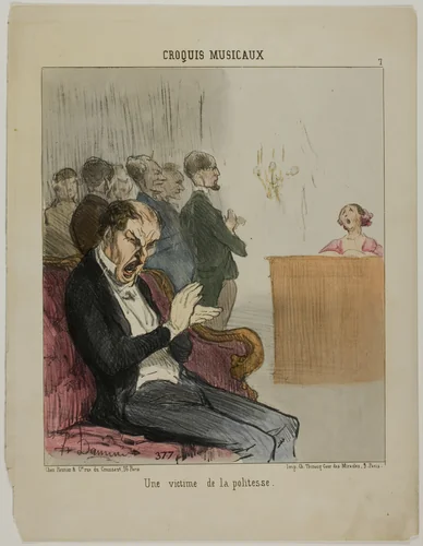 A Victim of His Own Politeness, plate 7 from Croquis Musicaux by Honoré-Victorin Daumier, print, 1852