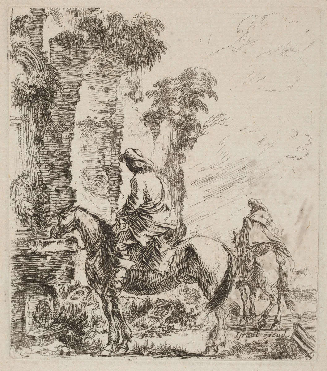Landscape with Horsemen by Stefano della Bella, print, 1646