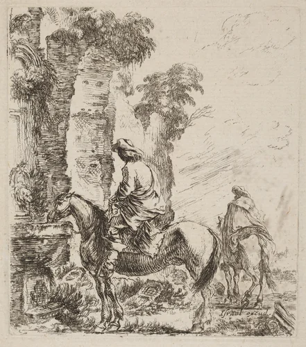Landscape with Horsemen by Stefano della Bella, print, 1646