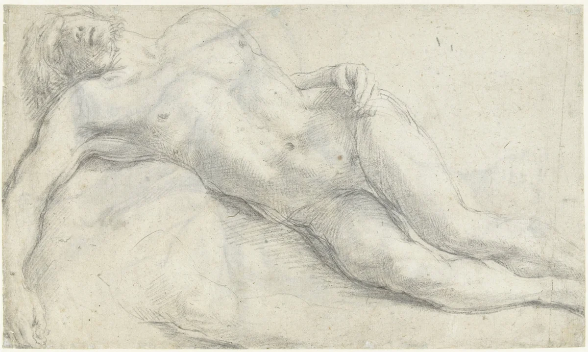 Studie voor een dode Christus by Annibale Carracci, drawing, 1599-1604