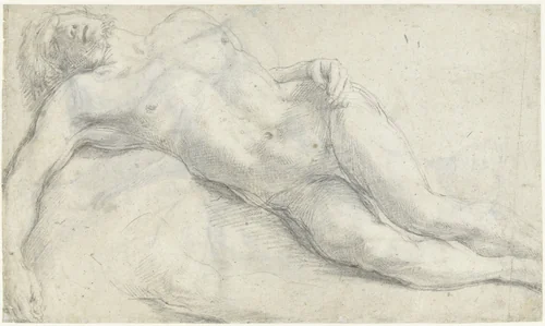 Studie voor een dode Christus by Annibale Carracci, drawing, 1599-1604