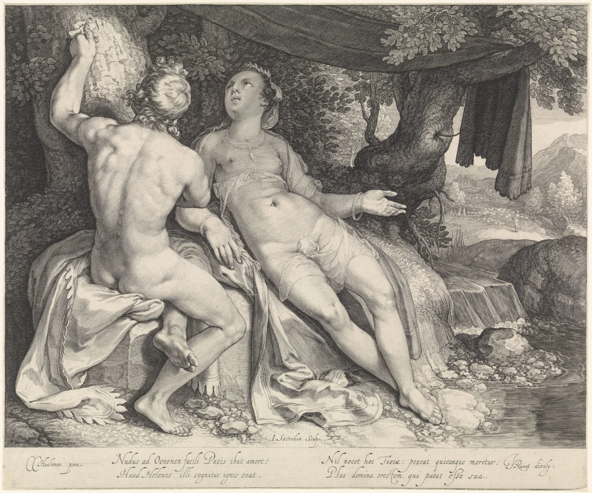 Paris en Oenone by Unknown, print, 1575-1607