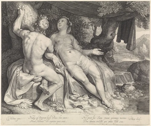 Paris en Oenone by Unknown, print, 1575-1607