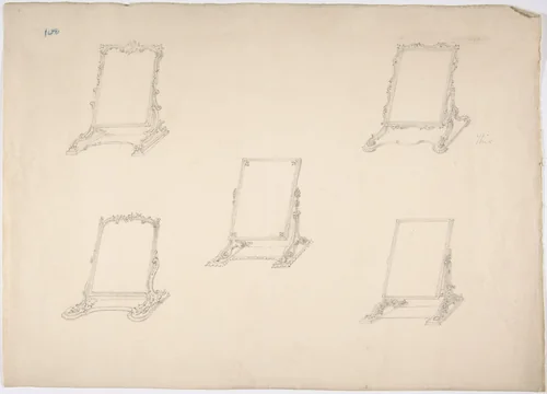 Design for Five Table Top Mirrors with Varying Ornament by anonymous, drawing, 1800-1850