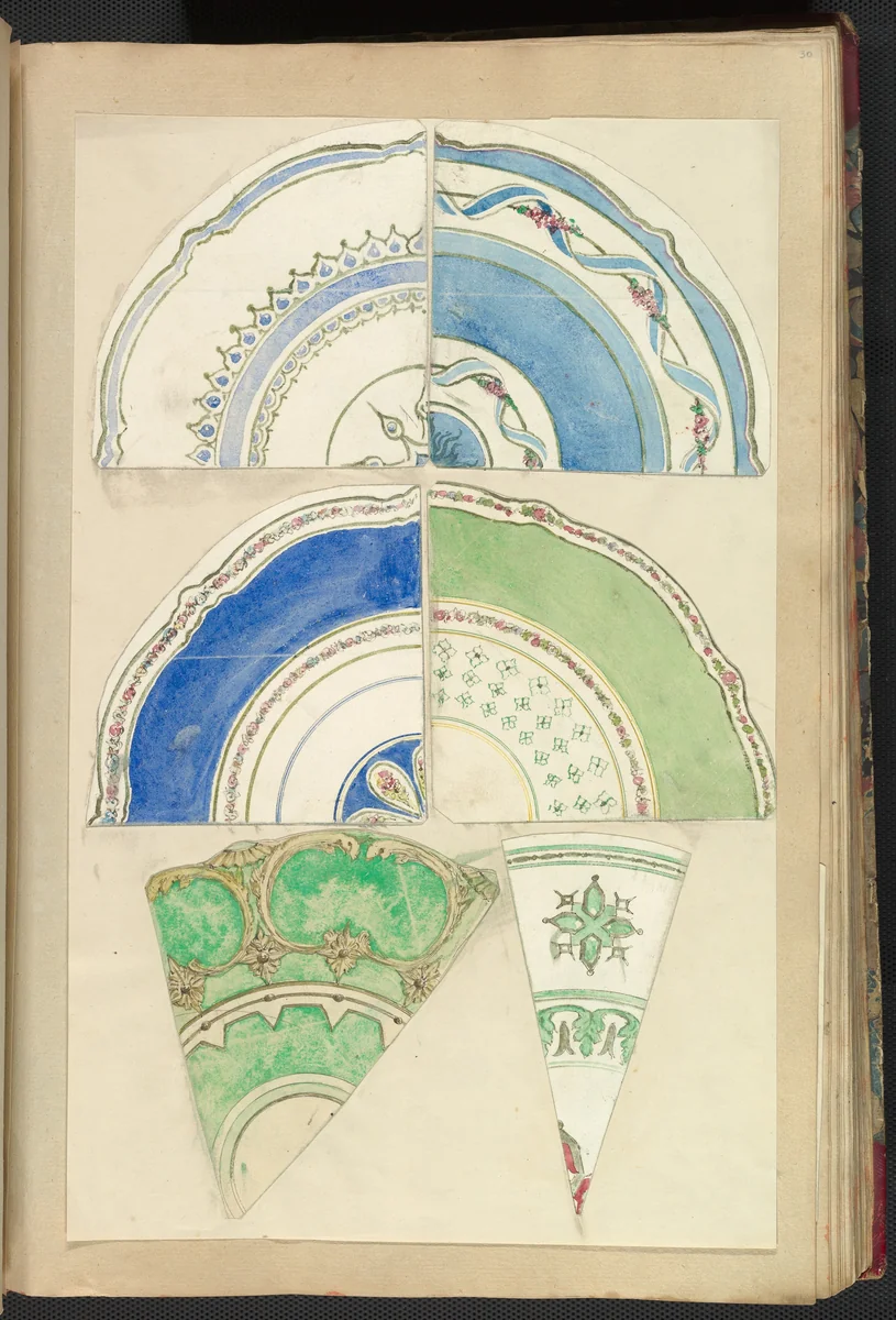 Six Designs for Decorated Plates by Alfred Forrester, drawing, 1845-1855