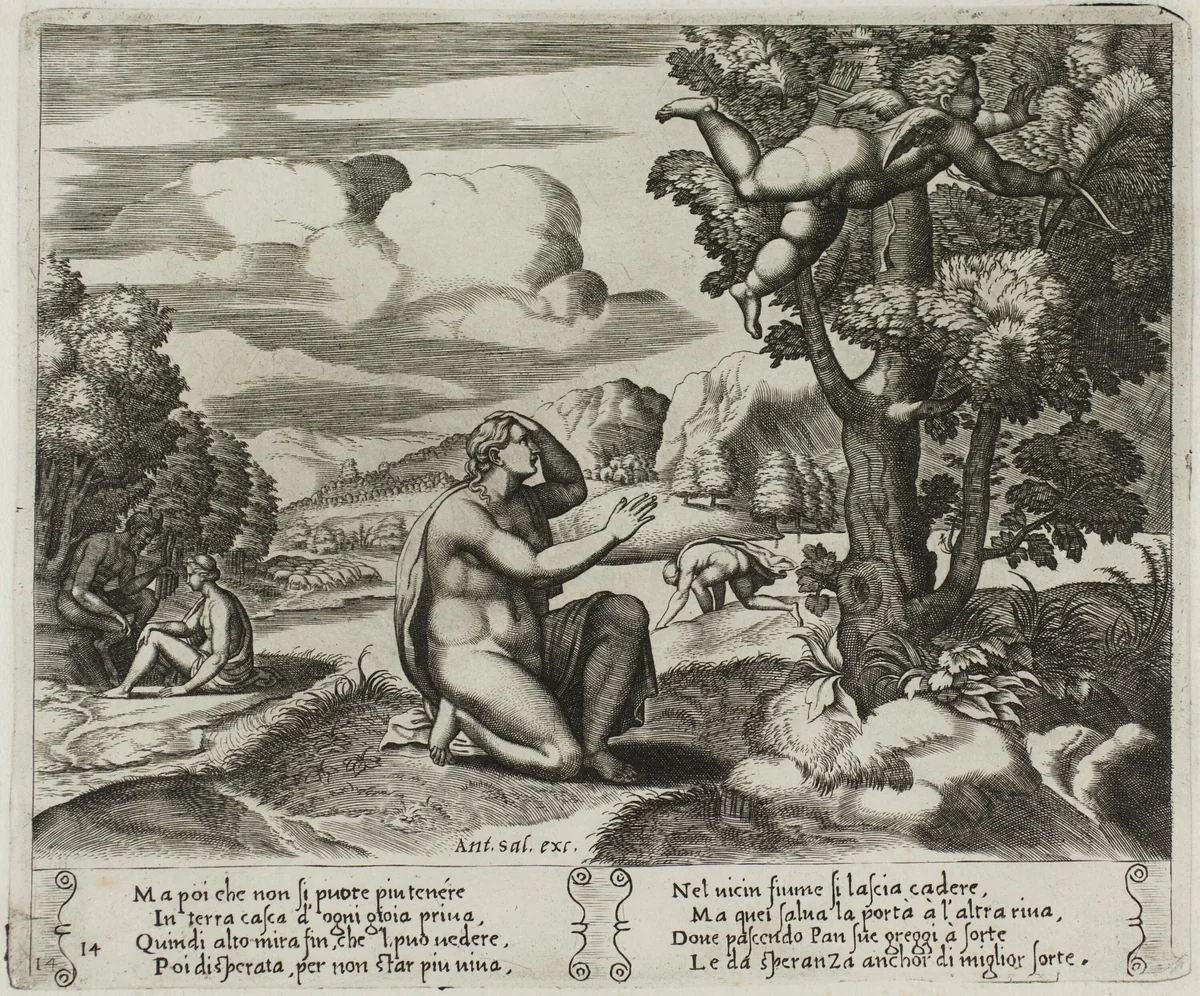 Cupid Fleeing from Psyche by Raffaello Sanzio, print, 1530-1540
