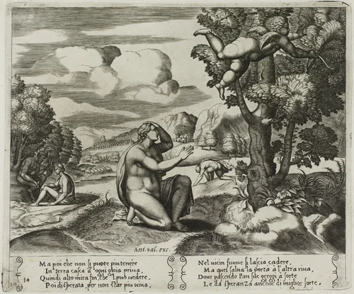 Cupid Fleeing from Psyche by Raffaello Sanzio, print, 1530-1540