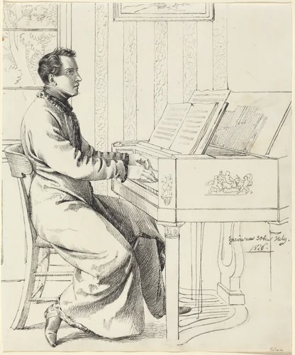 The Artist's Brother-in-Law, Ludwig Hassenpflug, Preparing to Play the Piano by Ludwig Emil Grimm, drawing, 1826