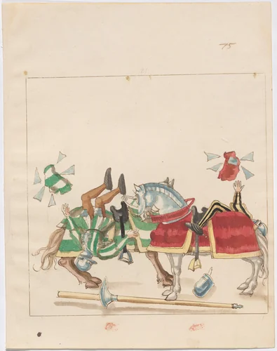 Mock Joust of War with Flying and Exploding Shields by German 16th Century, drawing, 1515