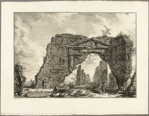 Remains of a covered portico, or a cryptoporticus, in a villa of Domitian, five miles outside Rome on the Frascati road, from Views of Rome by Giovanni Battista Piranesi, print, 1766