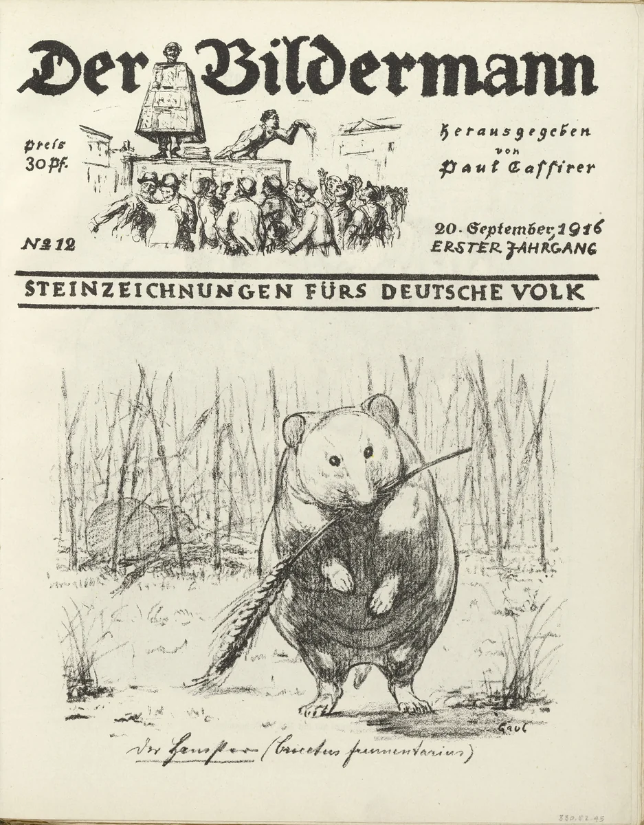 The Hamster (Der Hamster) (front cover, folio 22) from the periodical Der Bildermann, vol. 1, no. 12 (Sep 1916) by August Gaul, periodical, 1916