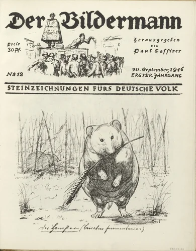 The Hamster (Der Hamster) (front cover, folio 22) from the periodical Der Bildermann, vol. 1, no. 12 (Sep 1916) by August Gaul, periodical, 1916